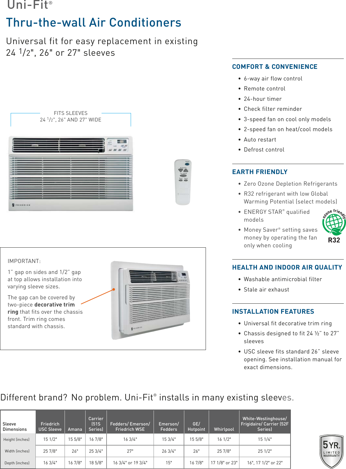 Page 2 of 4 - Friedrich  2018 Uni-fit Thru-the-wall Air Conditioners Brochure