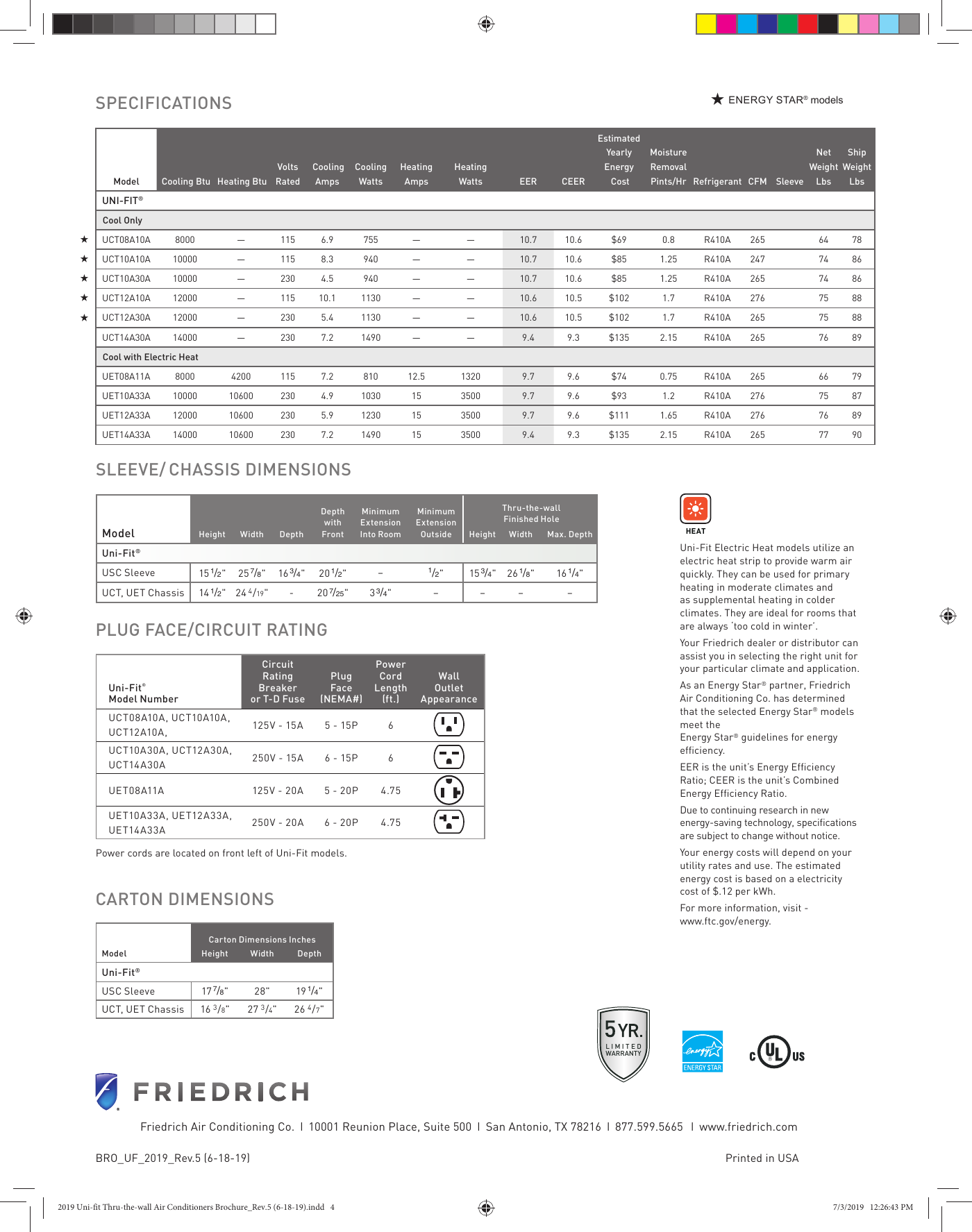 Page 4 of 4 - Friedrich 2019 Uni-fit Thru-the-wall Air Conditioners Brochure_Rev.5 (6-18-19) Brochure