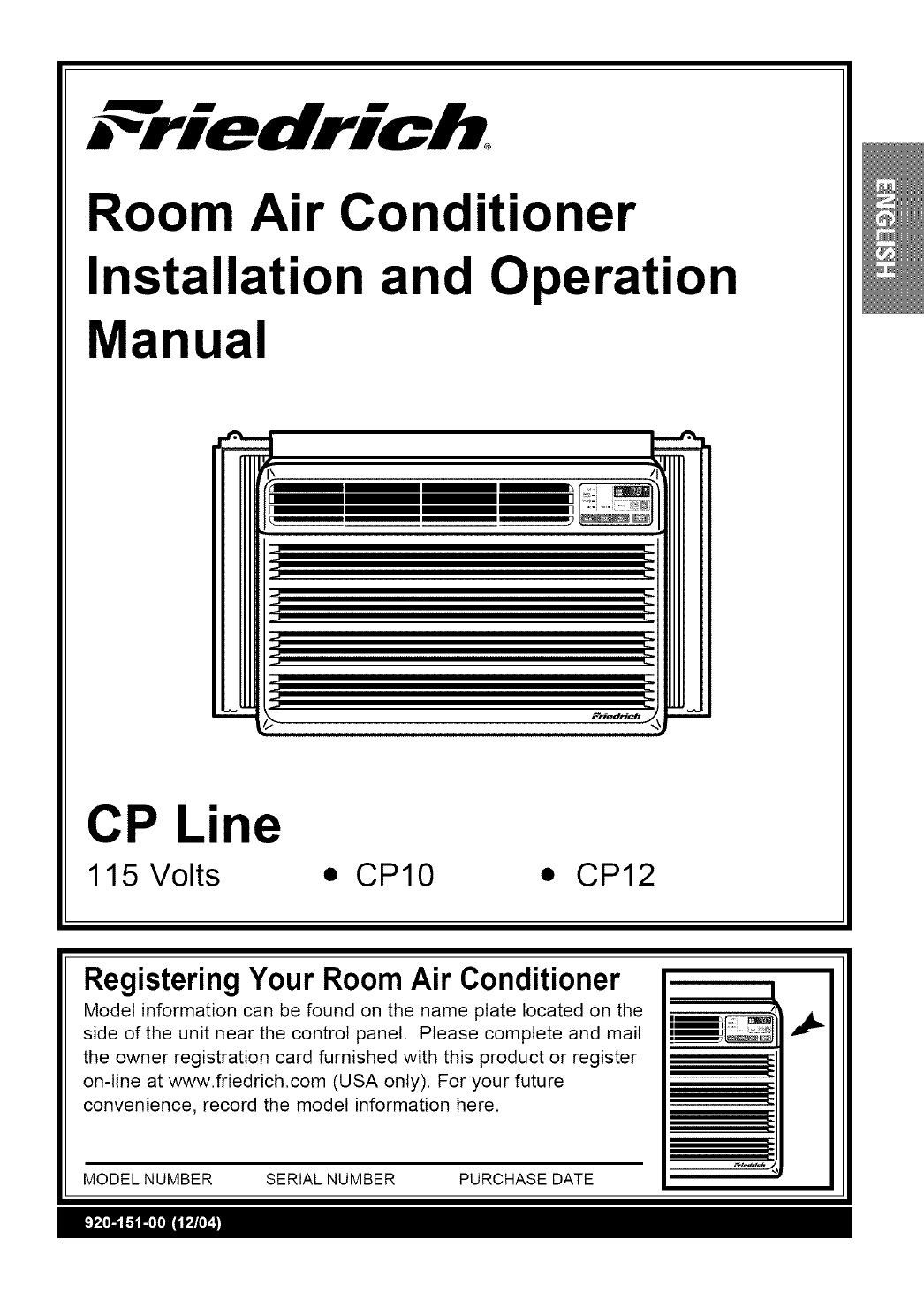 Friedrich Cp12c10 User Manual Room A C Manuals And Guides L0608155