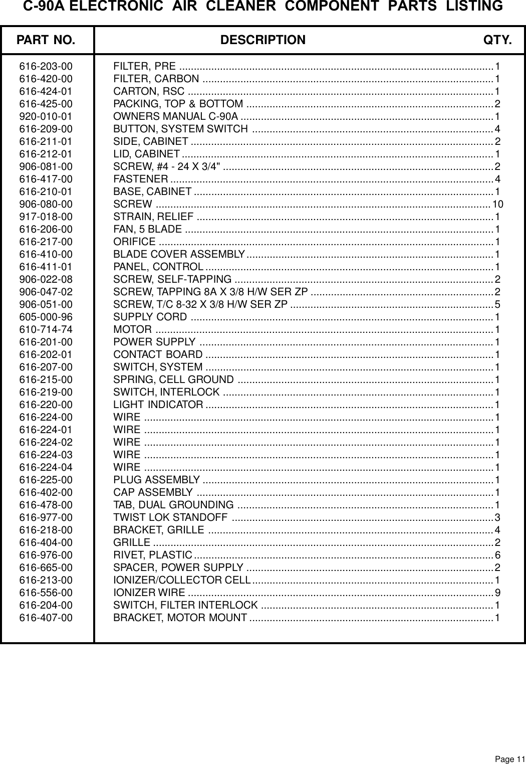 Page 11 of 12 - Friedrich Friedrich-Electronic-Air-Cleaner-C-90A-Users-Manual-  Friedrich-electronic-air-cleaner-c-90a-users-manual