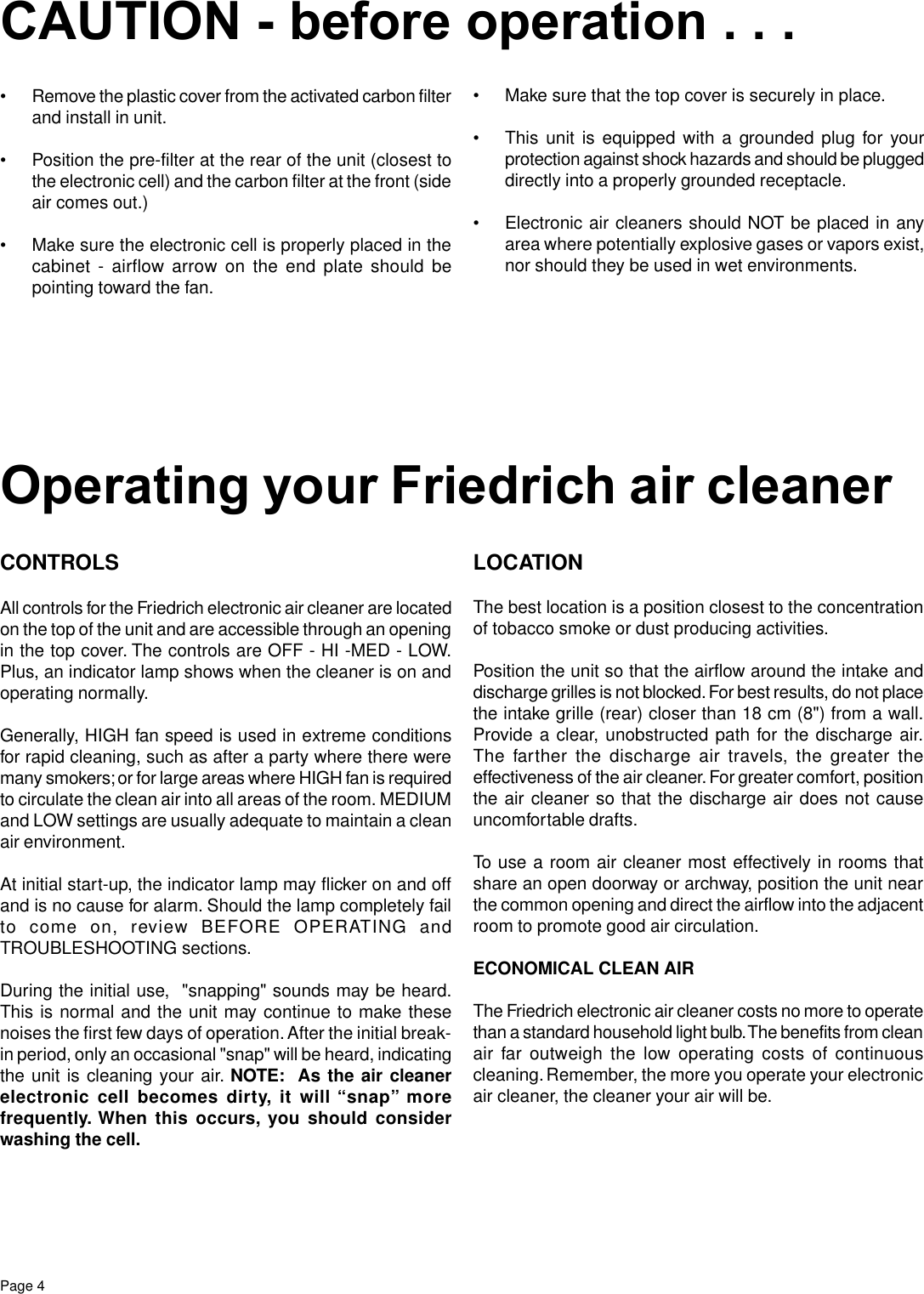 Page 4 of 12 - Friedrich Friedrich-Electronic-Air-Cleaner-C-90A-Users-Manual-  Friedrich-electronic-air-cleaner-c-90a-users-manual