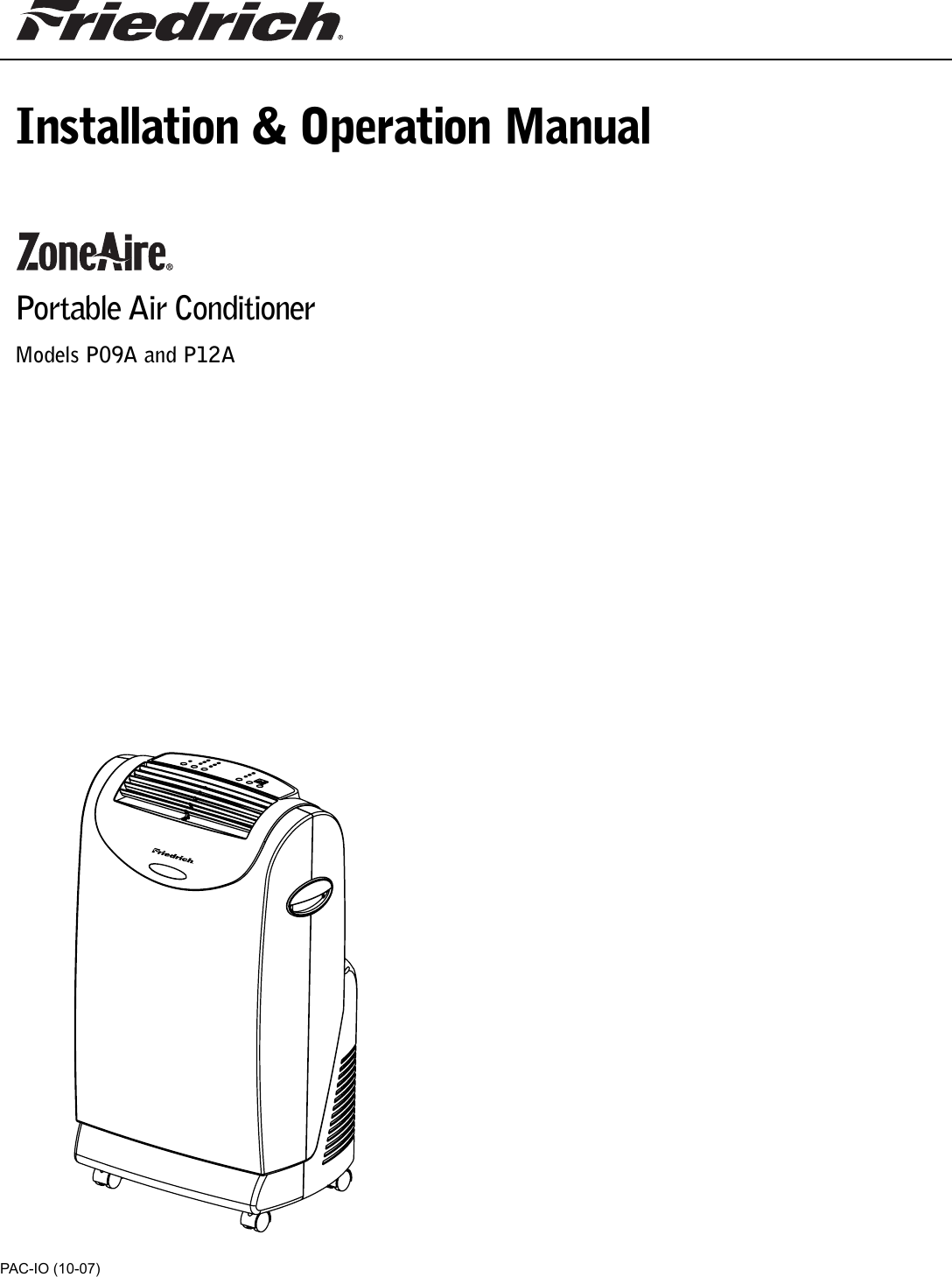 Page 1 of 12 - Friedrich Friedrich-P09A-Users-Manual- Portable_IO_P09A_P12A_2008_10-07  Friedrich-p09a-users-manual