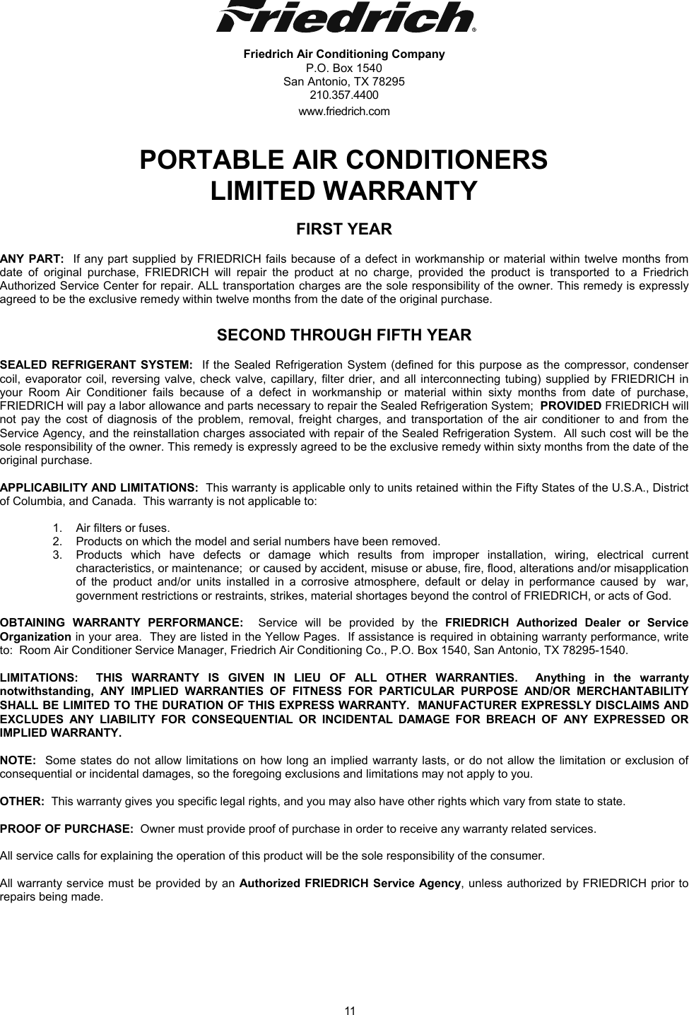 Page 11 of 12 - Friedrich Friedrich-P09A-Users-Manual- Portable_IO_P09A_P12A_2008_10-07  Friedrich-p09a-users-manual