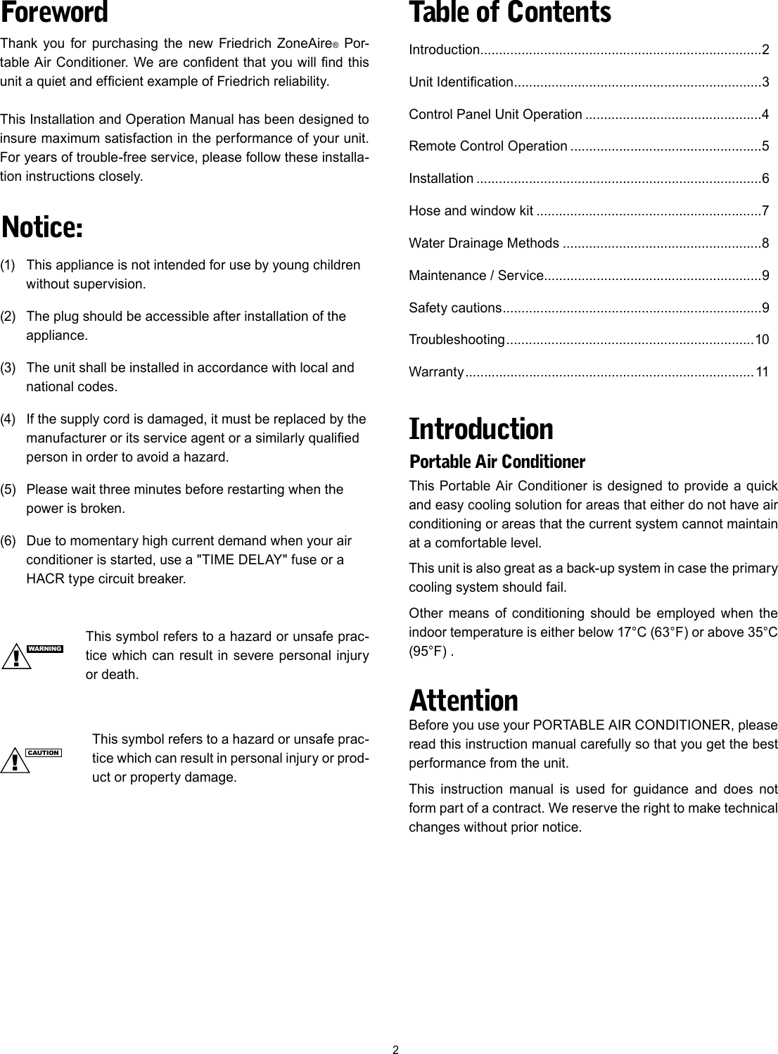 Page 2 of 12 - Friedrich Friedrich-P09A-Users-Manual- Portable_IO_P09A_P12A_2008_10-07  Friedrich-p09a-users-manual
