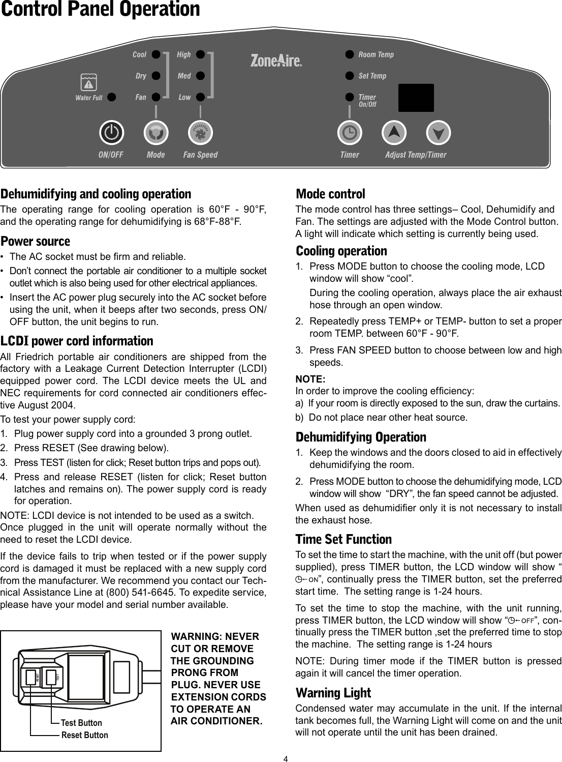 Page 4 of 12 - Friedrich Friedrich-P09A-Users-Manual- Portable_IO_P09A_P12A_2008_10-07  Friedrich-p09a-users-manual