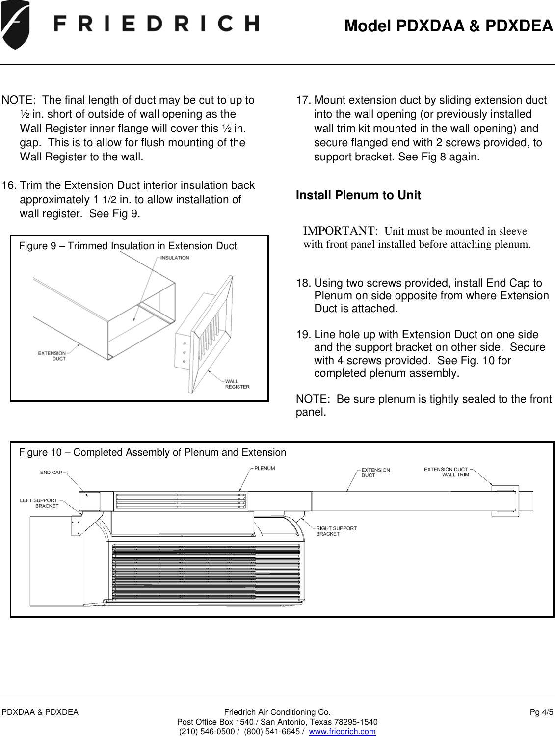 Friedrich Pdxdaa Users Manual Installation Instructions Laterial Duct ...