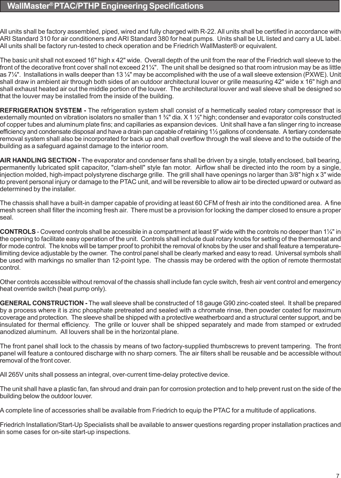 Page 7 of 12 - Friedrich Friedrich-Wallmaster-Packaged-Terminal-Air-Conditioners-And-Heat-Pumps-Users-Manual-  Friedrich-wallmaster-packaged-terminal-air-conditioners-and-heat-pumps-users-manual