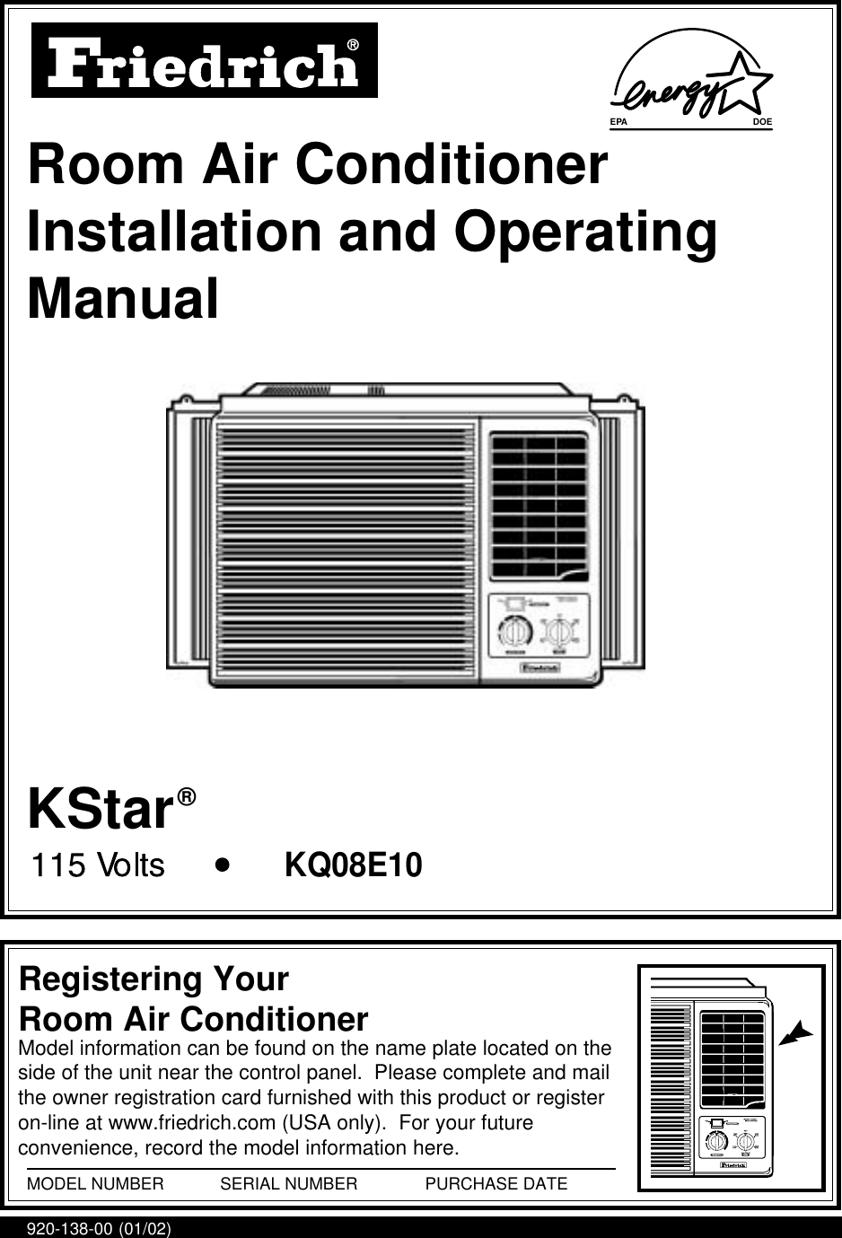 Friedrich Sq05n10 Air Conditioner User Manual Manualzz