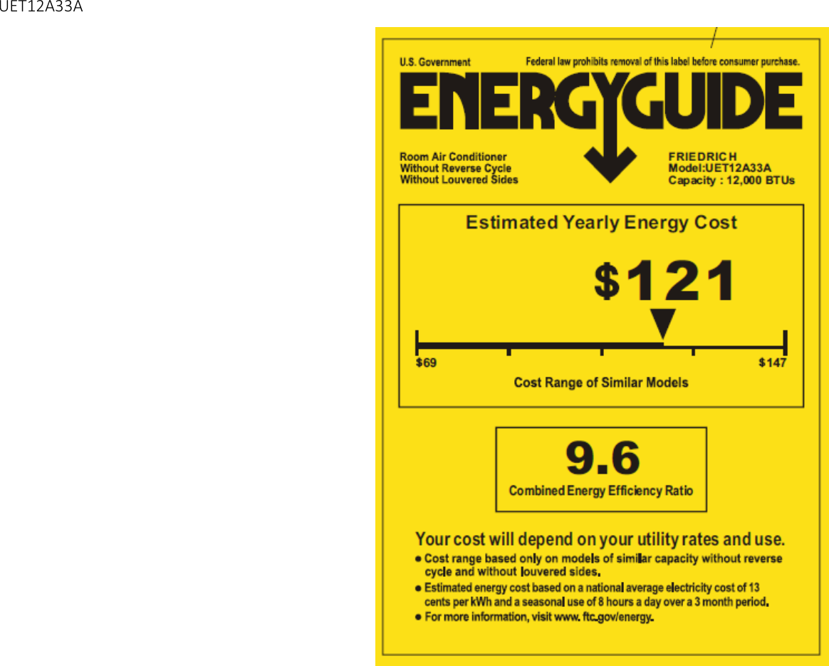 Page 1 of 1 - Friedrich  Presentation Uni-Fit UET12A33A Energy Guide