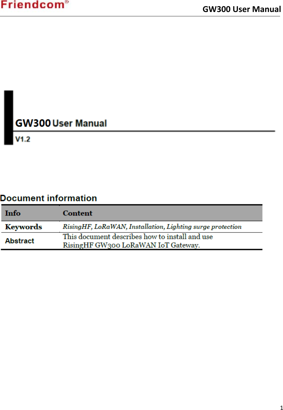 Friendcom Technology Development GW300 Industrial LoRaWAN Gateway User ...