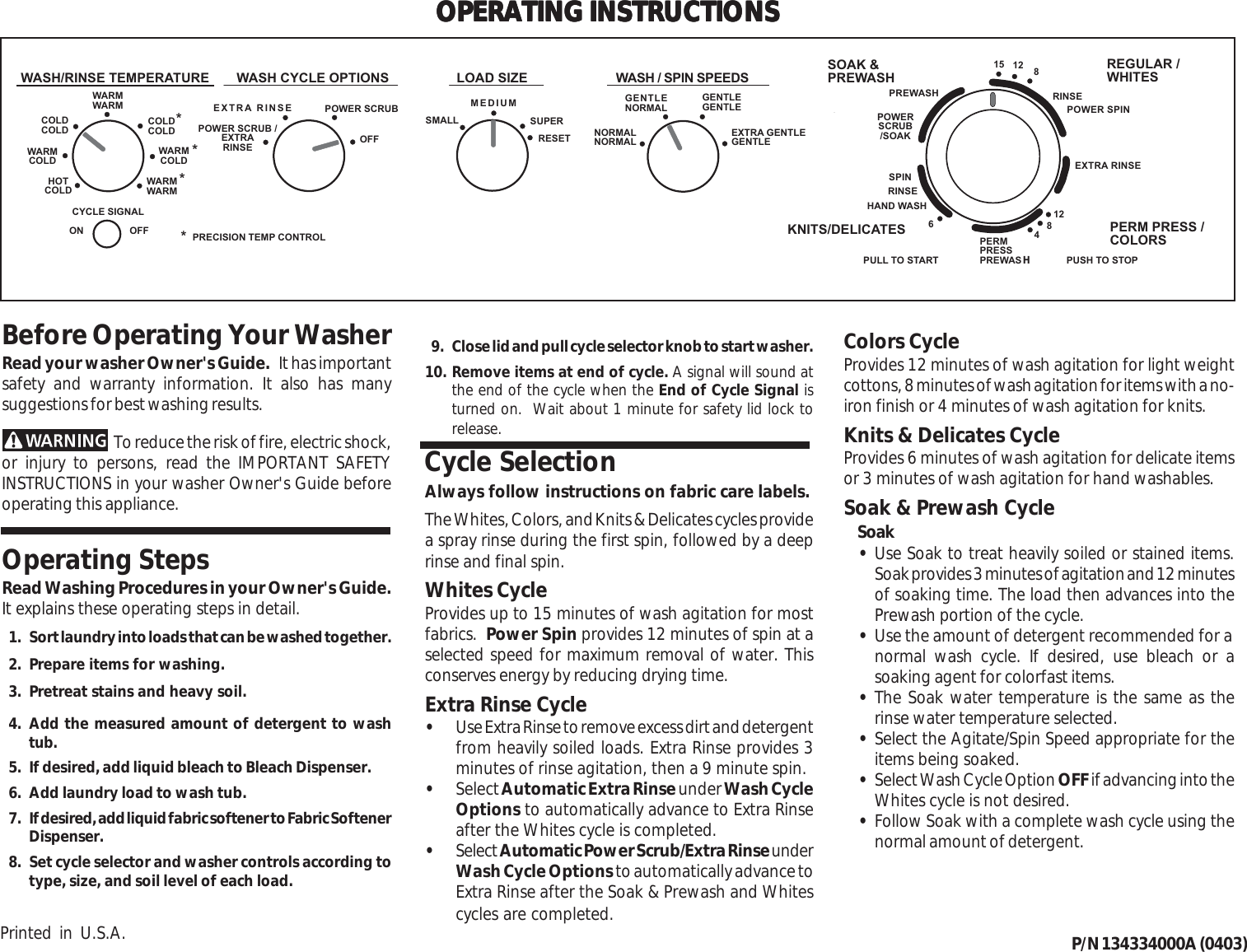Page 1 of 2 - Frigidaire 134334000A (0403) 43340ea User Manual  To The 9db80754-5dad-4c7e-a35d-b2a07a5c1acc