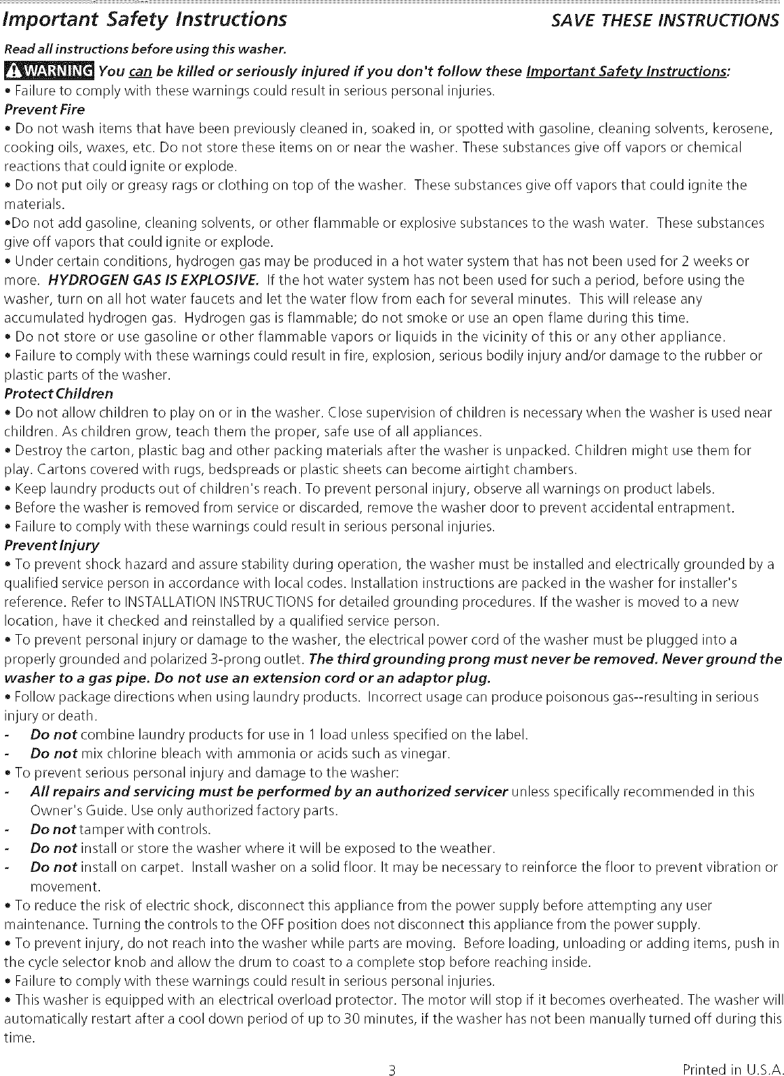 Page 3 of 11 - Frigidaire ATF6000FS0 User Manual WASHER - Manuals And Guides L0709121