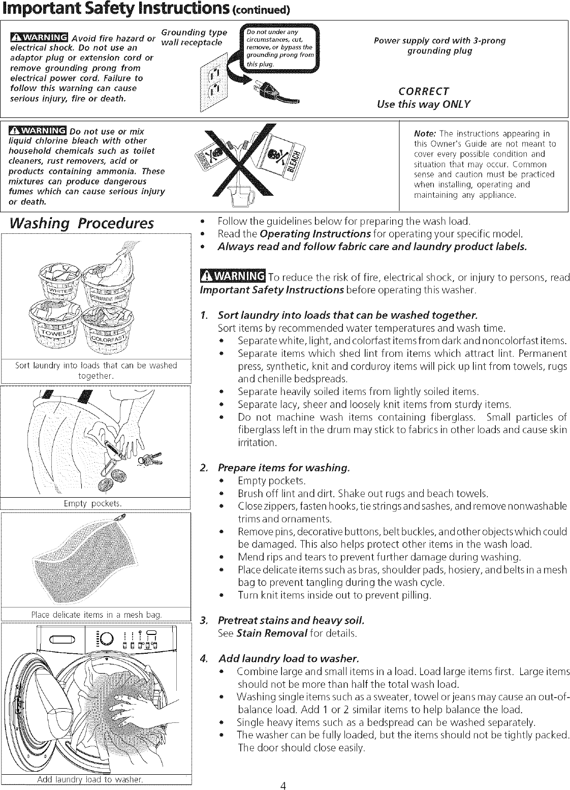 Page 4 of 11 - Frigidaire ATF6000FS0 User Manual WASHER - Manuals And Guides L0709121