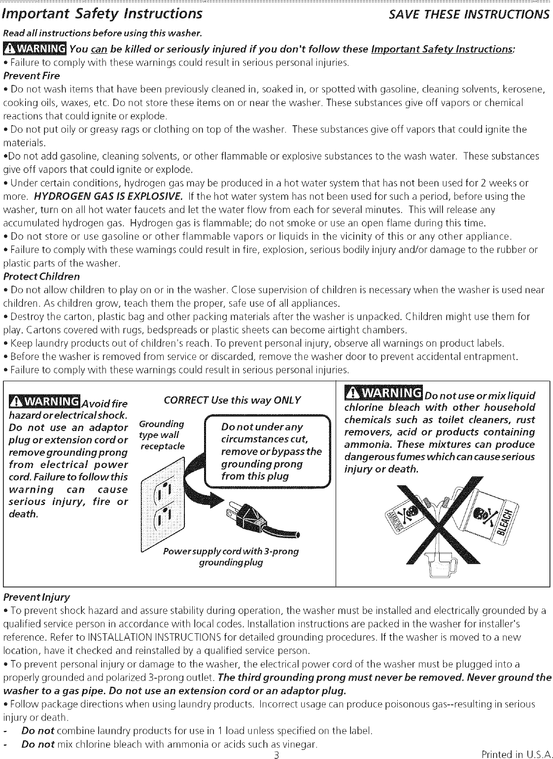Page 3 of 11 - Frigidaire ATF6700FS2 User Manual WASHER - Manuals And Guides L0712210