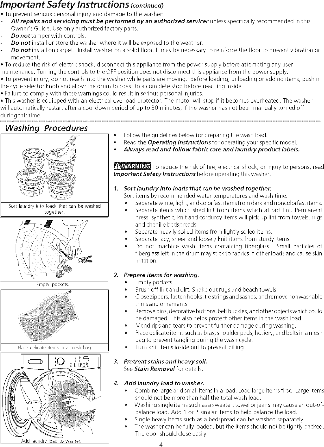 Page 4 of 11 - Frigidaire ATF6700FS2 User Manual WASHER - Manuals And Guides L0712210