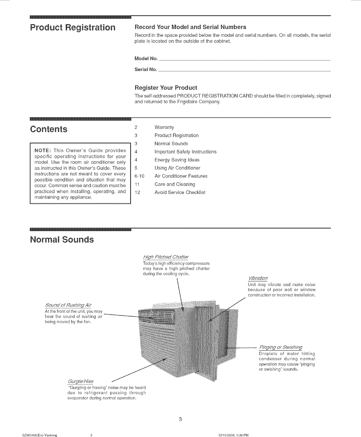 Page 3 of 12 - Frigidaire FAA067P7A1 User Manual  ROOM A/C - Manuals And Guides L0521950