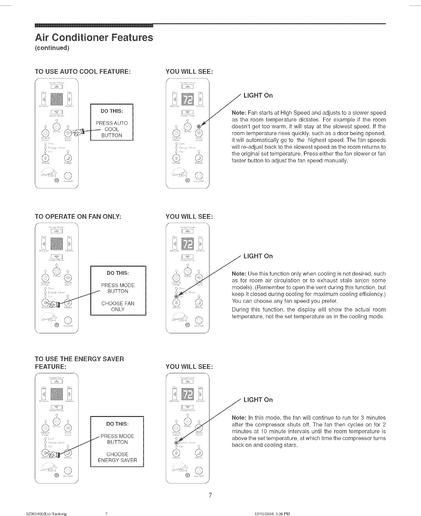 Page 7 of 12 - Frigidaire FAA067P7A1 User Manual  ROOM A/C - Manuals And Guides L0521950
