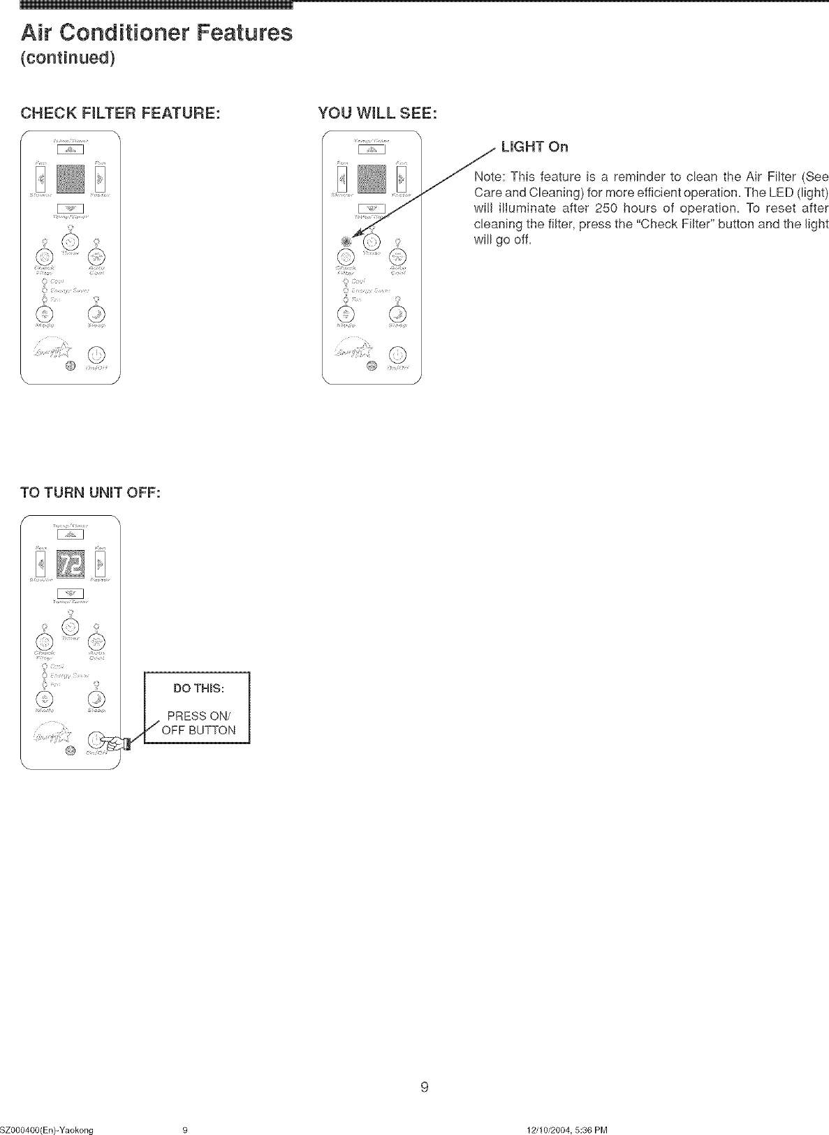 Page 9 of 12 - Frigidaire FAA067P7A1 User Manual  ROOM A/C - Manuals And Guides L0521950