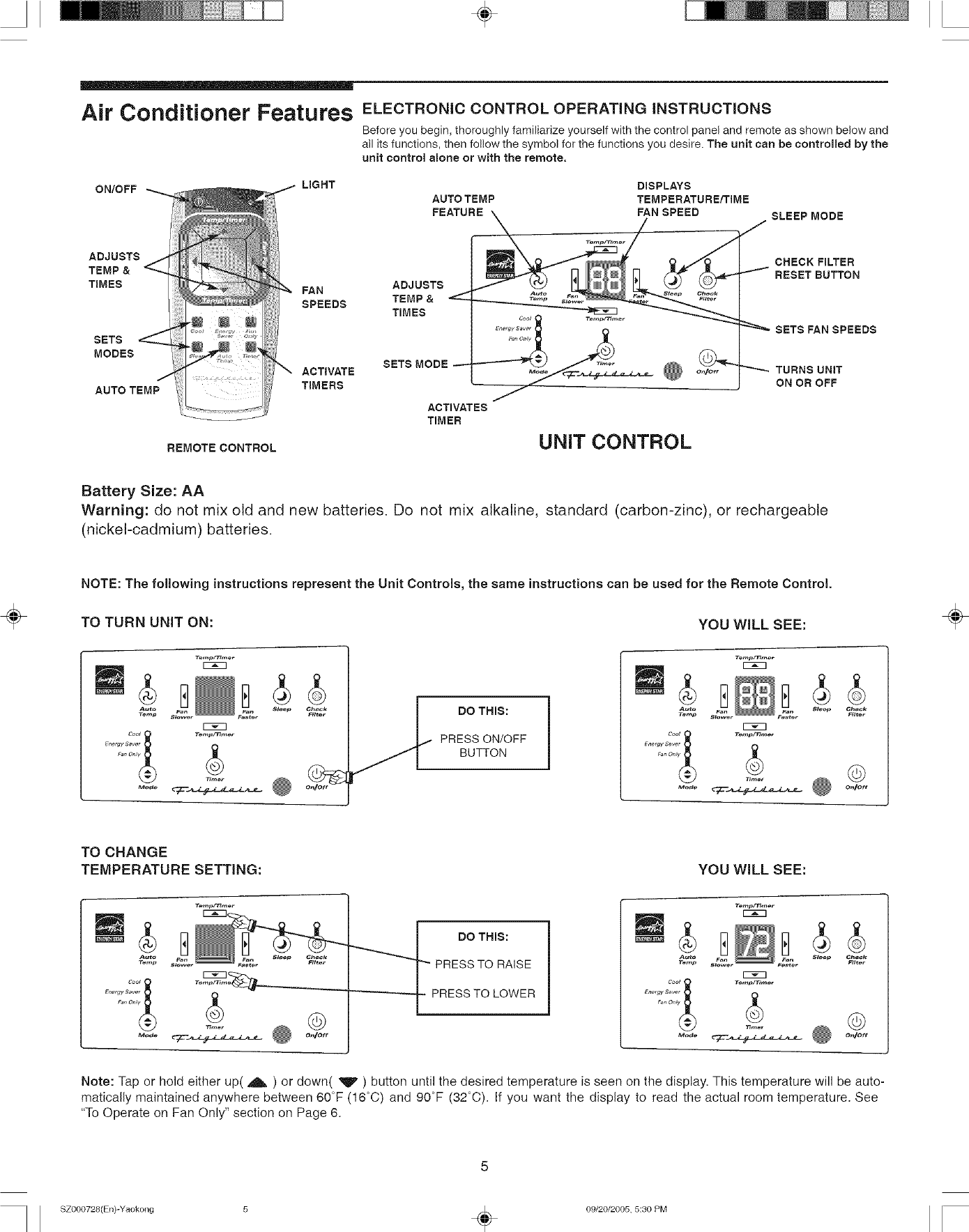 Page 5 of 11 - Frigidaire FAM157Q1A1 User Manual  A/C - Manuals And Guides L0604043