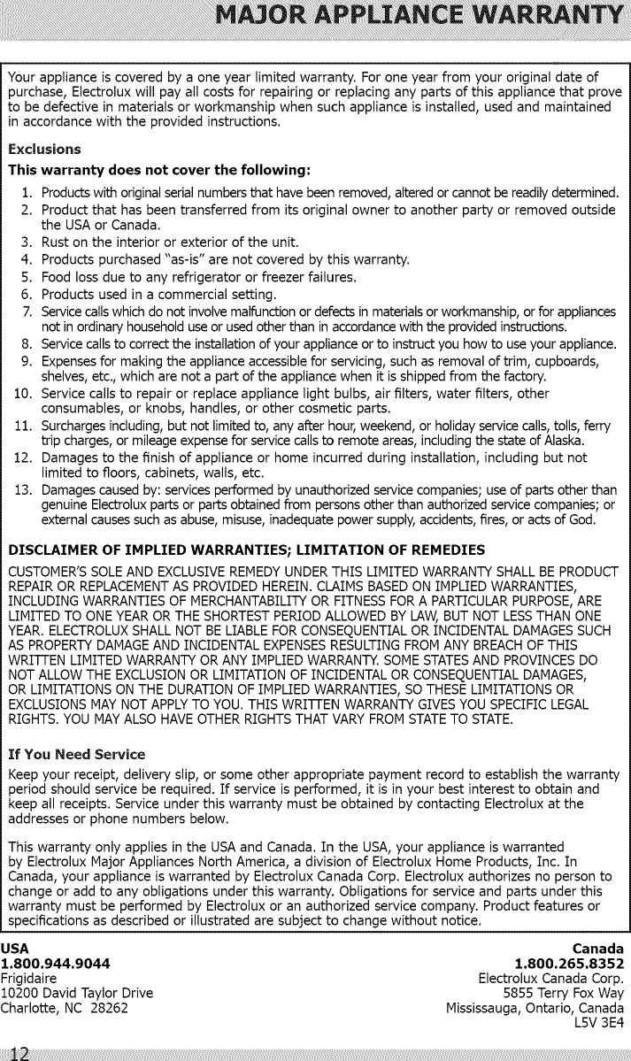 Page 12 of 12 - Frigidaire FBD2400KB10B User Manual  DISHWASHER - Manuals And Guides 1506438L