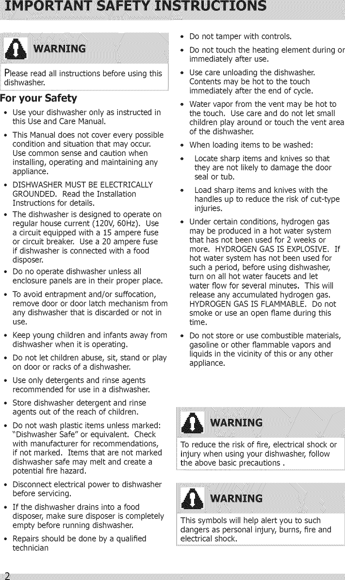 Page 2 of 12 - Frigidaire FBD2400KB10B User Manual  DISHWASHER - Manuals And Guides 1506438L