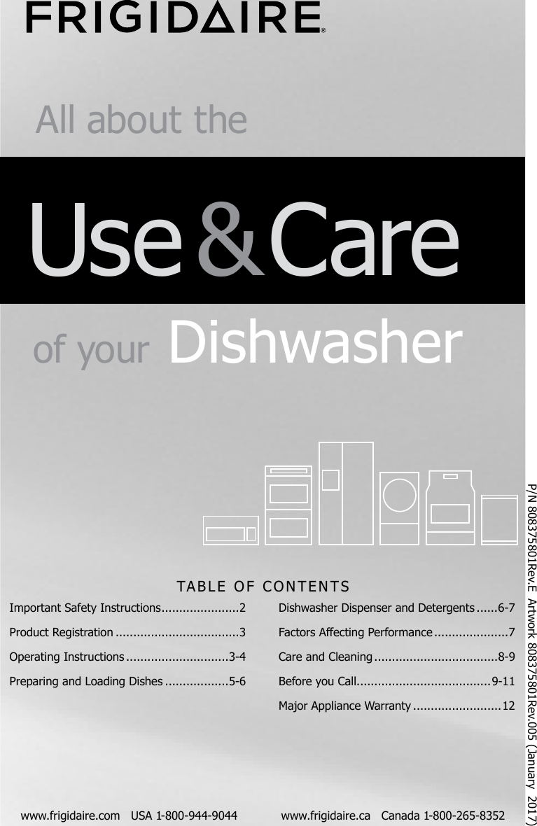 Page 1 of 12 - Frigidaire FBD2400KB12B 808375801E User Manual  DISHWASHER - Manuals And Guides 1711501L