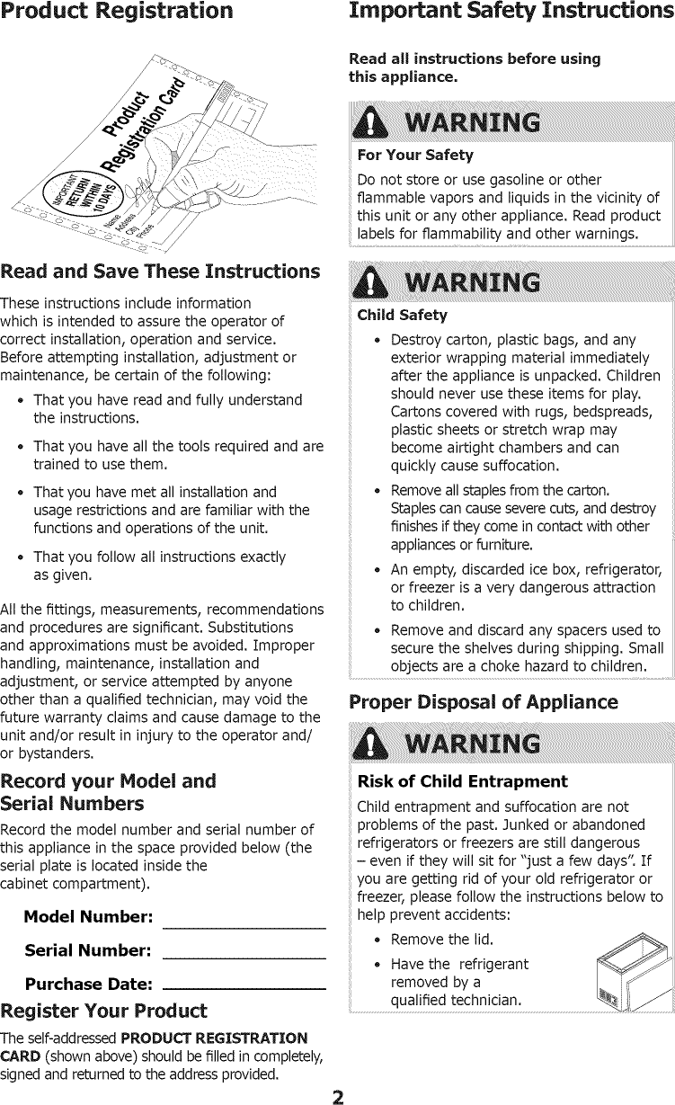 Page 2 of 12 - Frigidaire FCCS071QWA User Manual  COMMERCIAL FREEZER - Manuals And Guides 1410224L