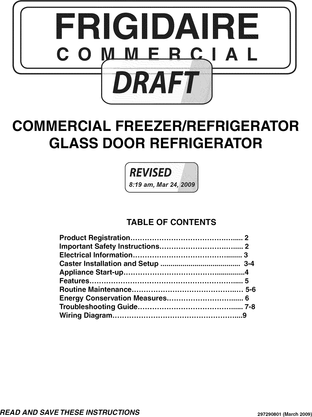 Page 1 of 9 - Frigidaire FCGM201RFB2 User Manual  REFRIGERATOR/FREEZER - Manuals And Guides L0911500