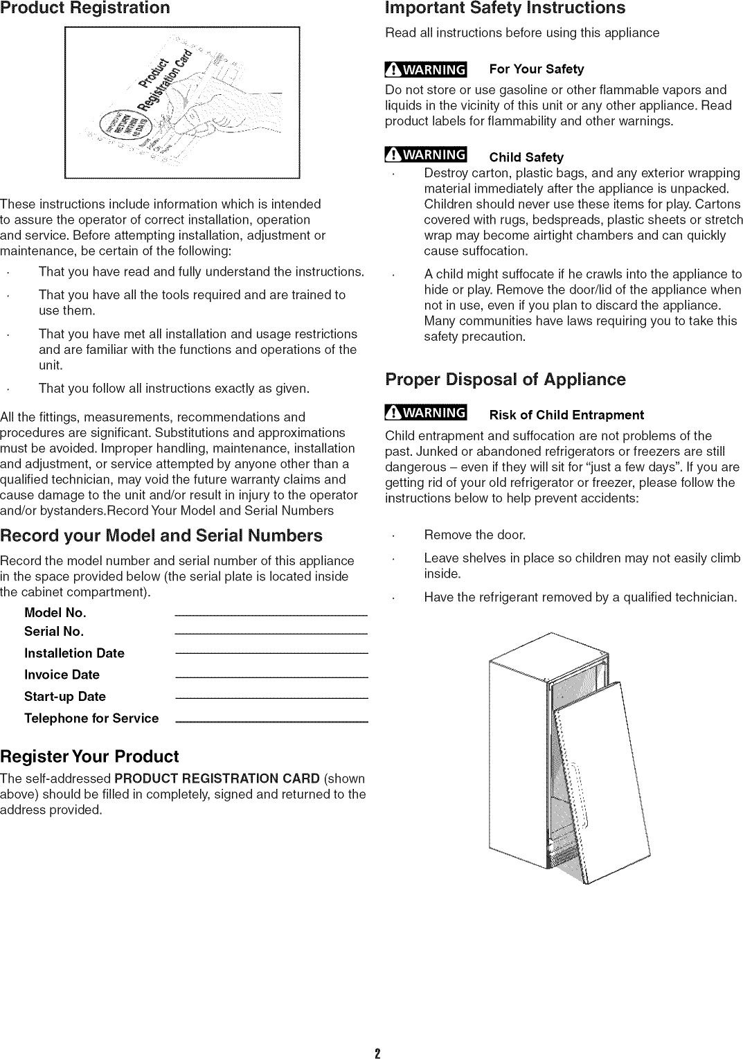 Page 2 of 9 - Frigidaire FCGM201RFB2 User Manual  REFRIGERATOR/FREEZER - Manuals And Guides L0911500