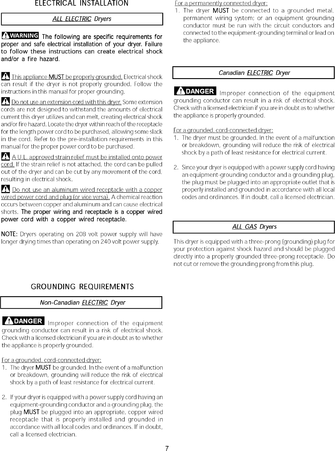 Page 7 of 9 - Frigidaire FDE336RES2 User Manual  FRIGIDAIRE/FS DRYER - P5995326211 Manuals And Guides L0410020