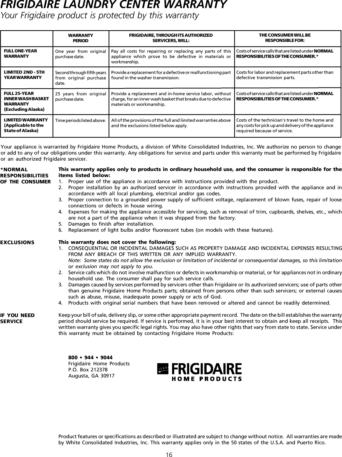 Frigidaire FEZ831AS1 User Manual LAUNDRY CENTER Manuals And Guides L0202099