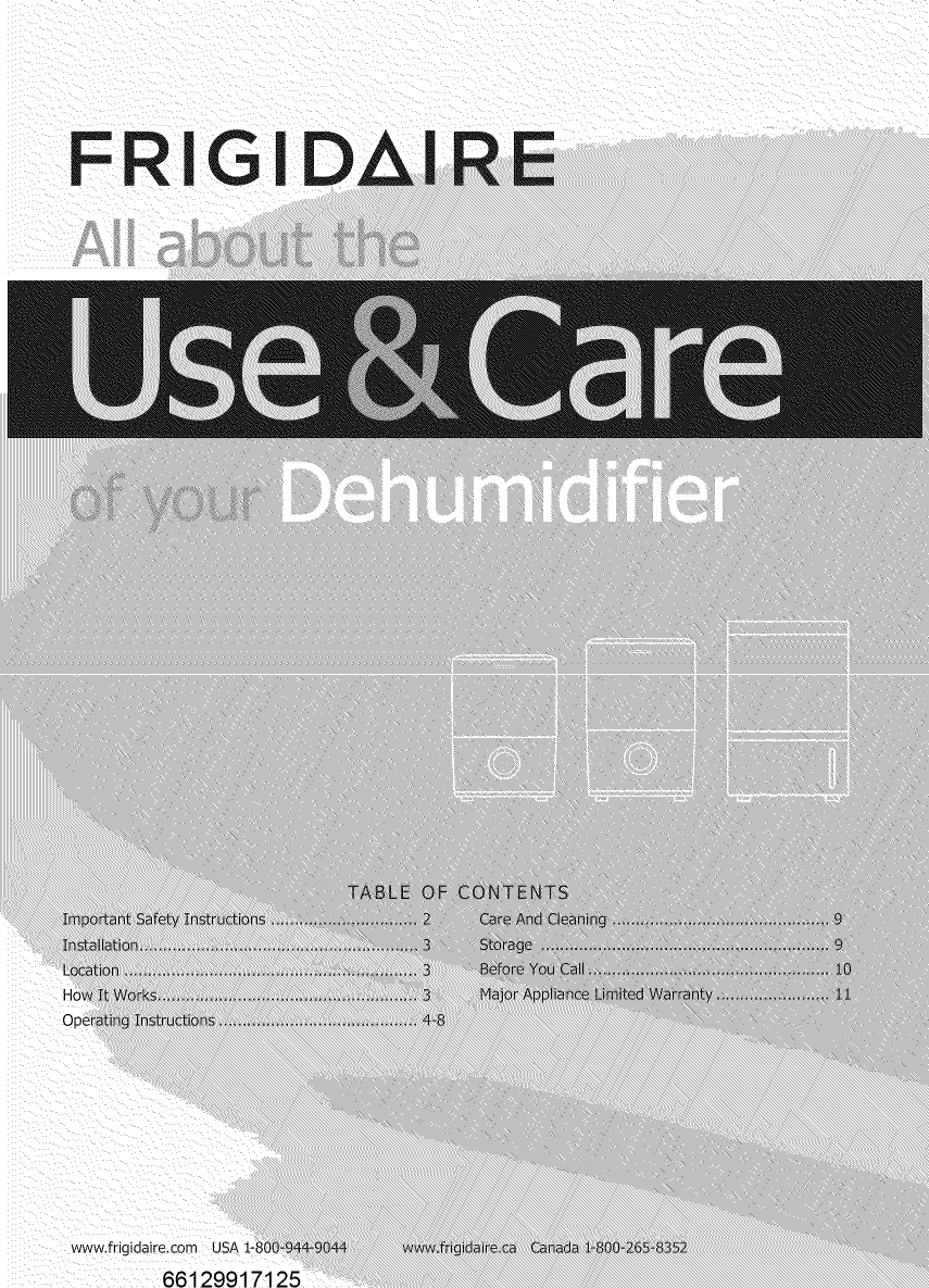 Page 1 of 11 - Frigidaire FFAD3033R10 1510178L User Manual  DEHUMIDIFIER - Manuals And Guides