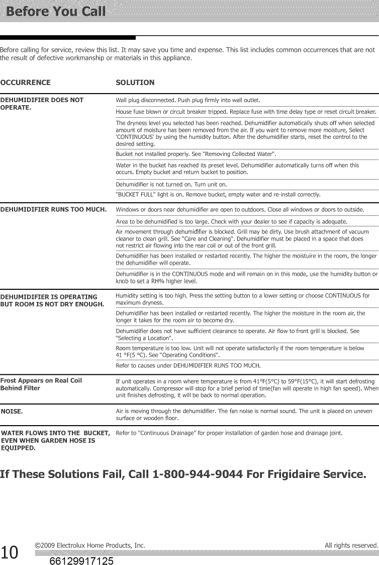 Page 10 of 11 - Frigidaire FFAD3033R10 1510178L User Manual  DEHUMIDIFIER - Manuals And Guides