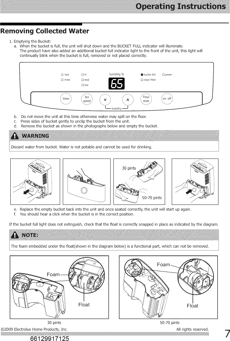 Page 7 of 11 - Frigidaire FFAD3033R10 1510178L User Manual  DEHUMIDIFIER - Manuals And Guides