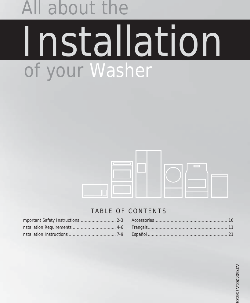 Page 1 of 10 - Frigidaire FFTW4120SW WASHER INST-A07504201 User Manual  - Manuals And Guides 1705316L