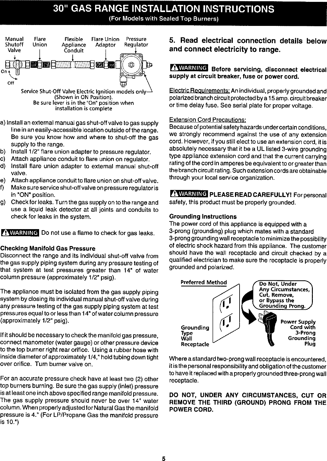 Page 5 of 8 - Frigidaire FGFL77ASC User Manual  GAS RANGE - Manuals And Guides L0207030