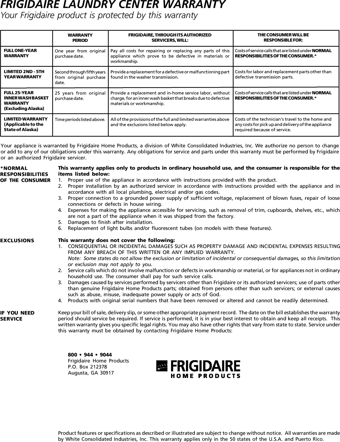 Page 7 of 7 - Frigidaire FLEB43RGS2 User Manual  LAUNDRY CENTER - Manuals And Guides L0204021