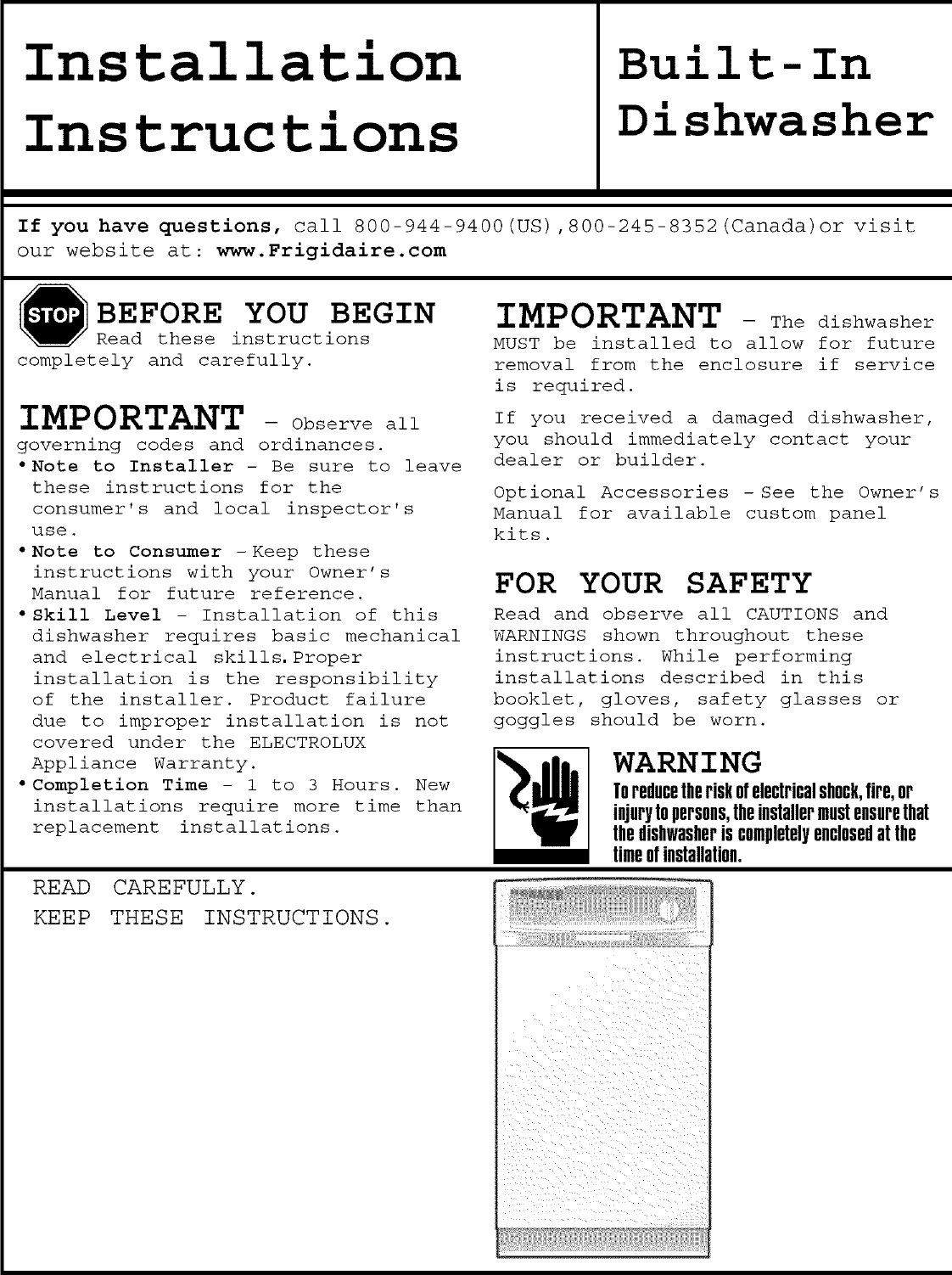 Page 1 of 12 - Frigidaire FMB330RGS0 User Manual  DISHWASHER - Manuals And Guides L0709007