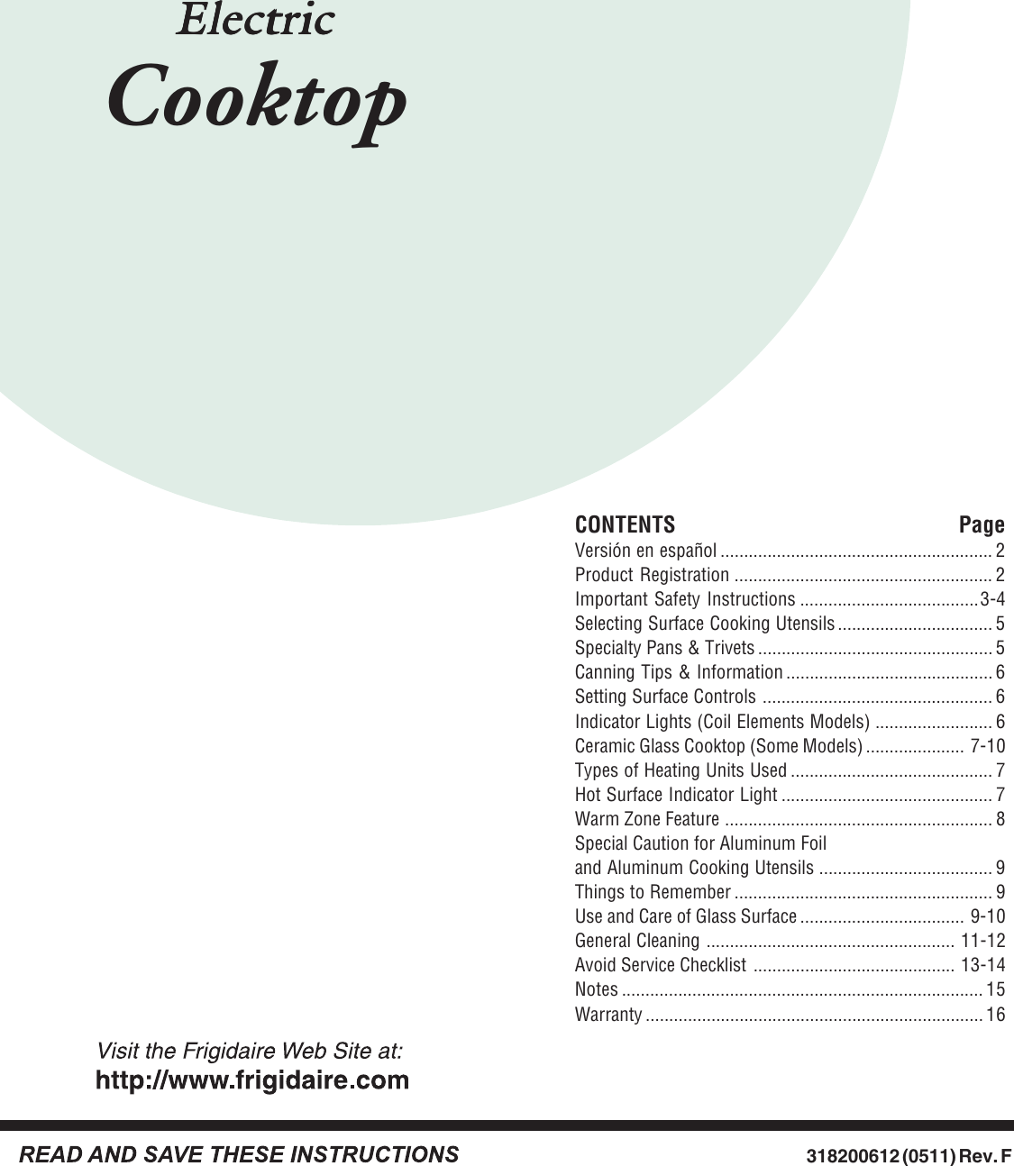 Frigidaire 318200612 Users Manual 318200612A (rev F)