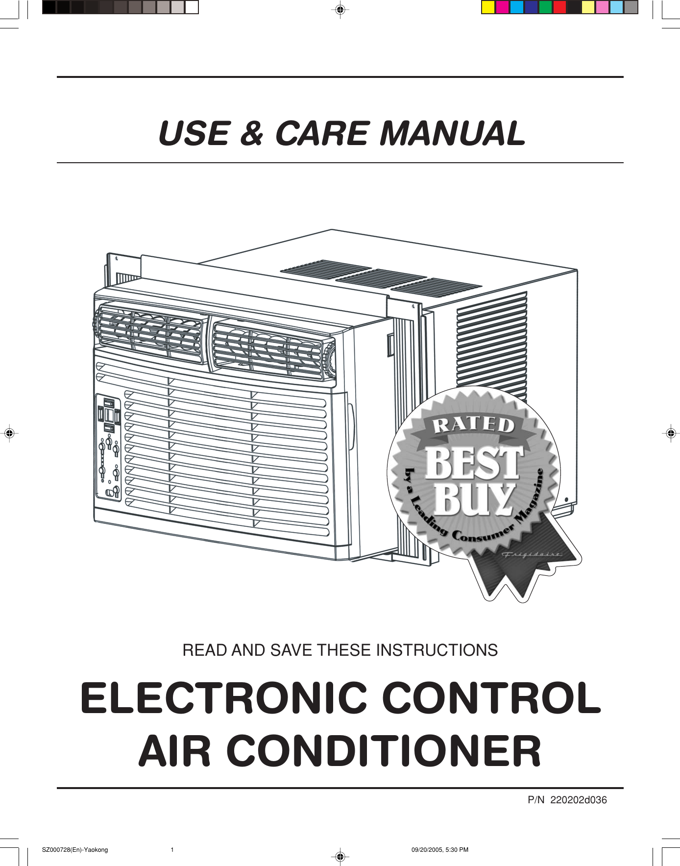 Page 1 of 11 - Frigidaire Frigidaire-Electronic-Control-Air-Conditioner-Users-Manual- SZ000728(En)-Yaokong  Frigidaire-electronic-control-air-conditioner-users-manual