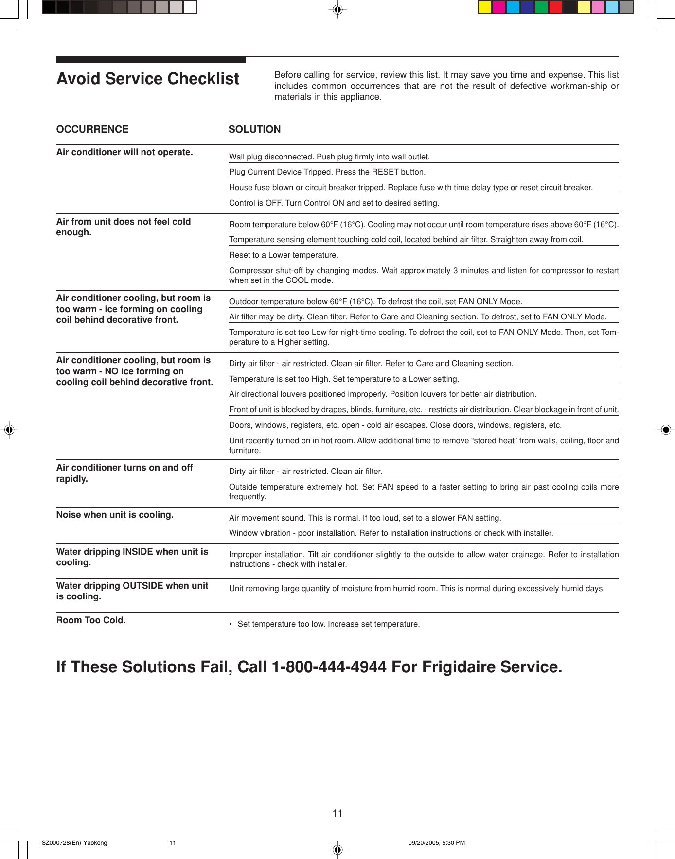 Page 11 of 11 - Frigidaire Frigidaire-Electronic-Control-Air-Conditioner-Users-Manual- SZ000728(En)-Yaokong  Frigidaire-electronic-control-air-conditioner-users-manual