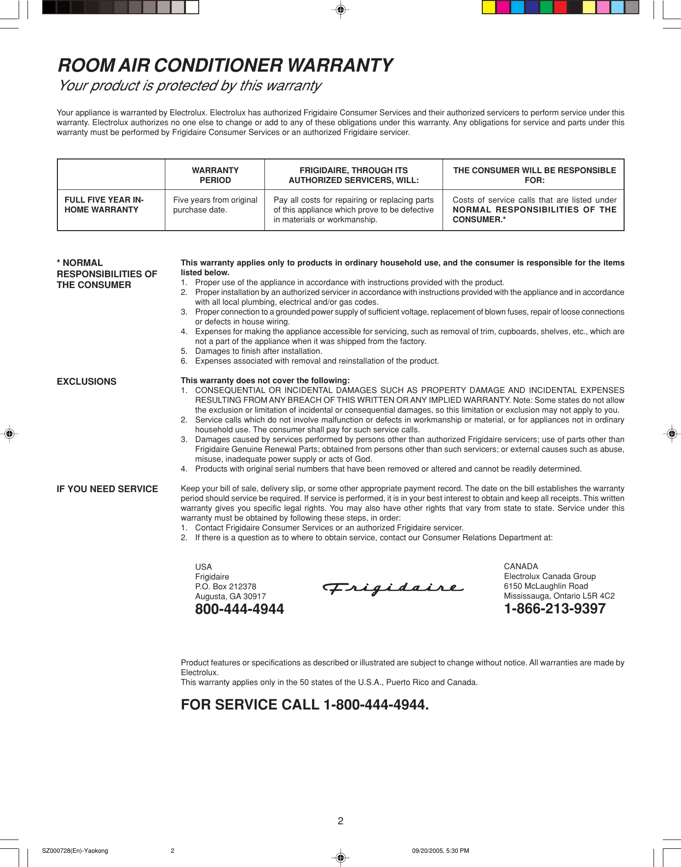Page 2 of 11 - Frigidaire Frigidaire-Electronic-Control-Air-Conditioner-Users-Manual- SZ000728(En)-Yaokong  Frigidaire-electronic-control-air-conditioner-users-manual