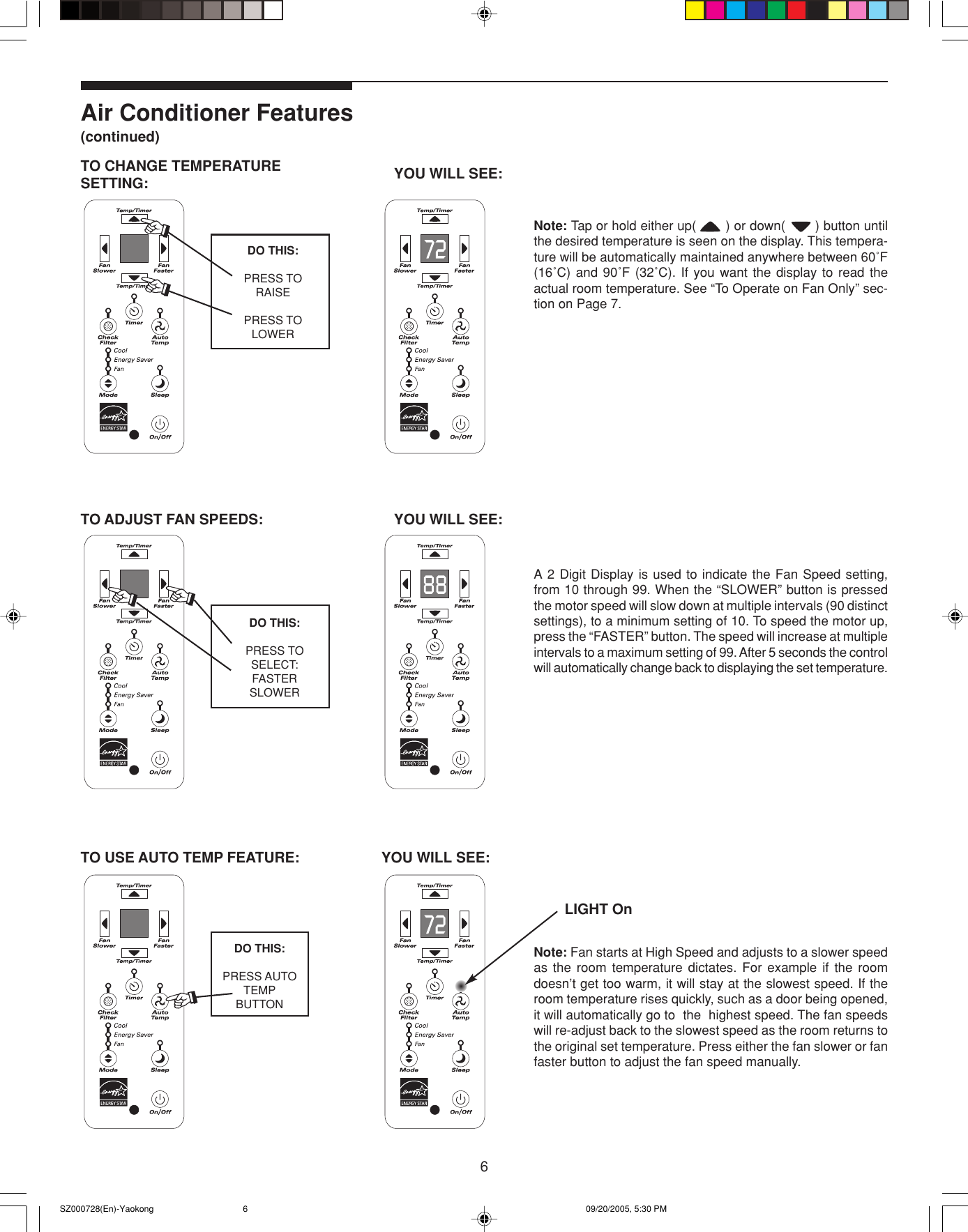 Page 6 of 11 - Frigidaire Frigidaire-Electronic-Control-Air-Conditioner-Users-Manual- SZ000728(En)-Yaokong  Frigidaire-electronic-control-air-conditioner-users-manual