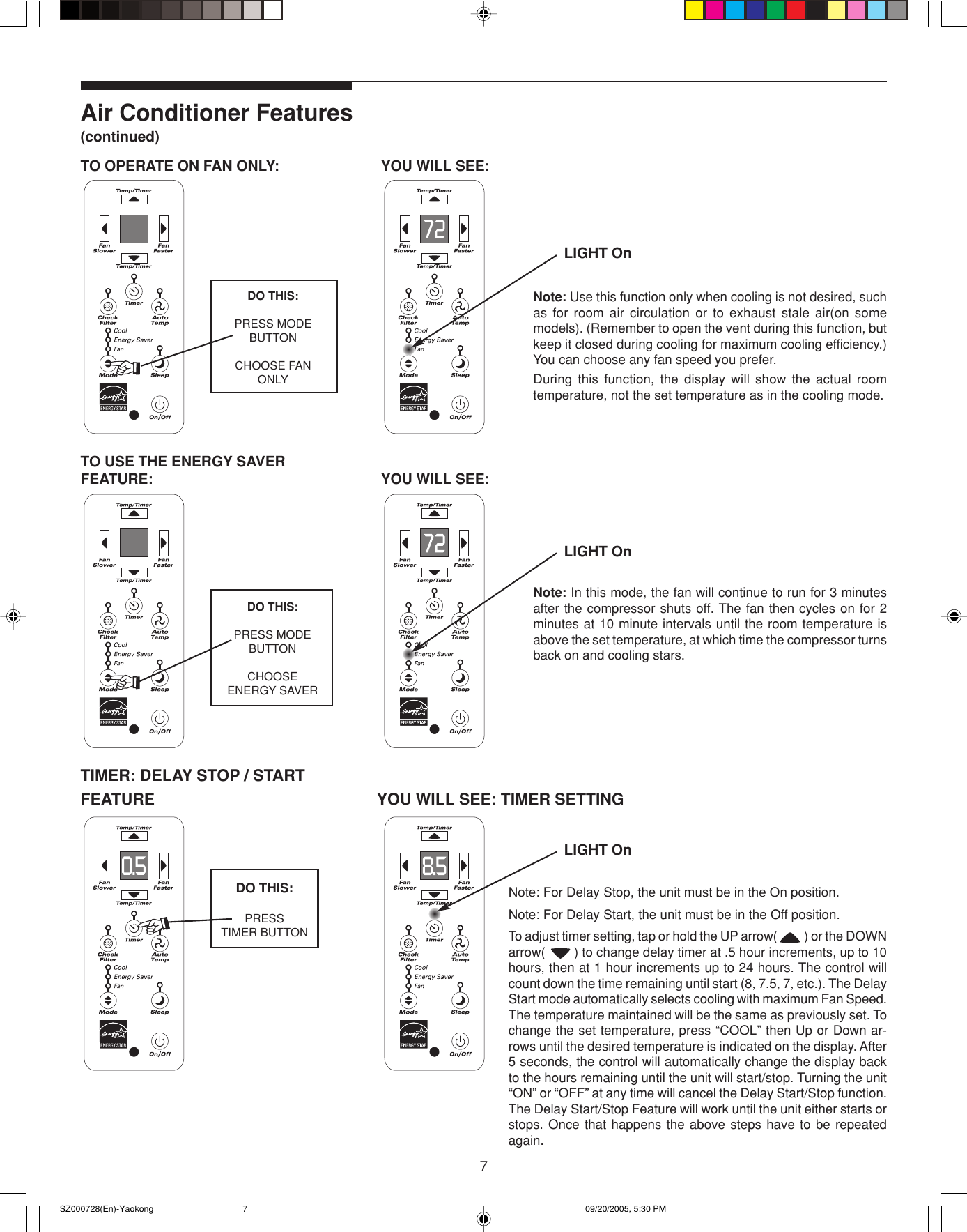 Page 7 of 11 - Frigidaire Frigidaire-Electronic-Control-Air-Conditioner-Users-Manual- SZ000728(En)-Yaokong  Frigidaire-electronic-control-air-conditioner-users-manual