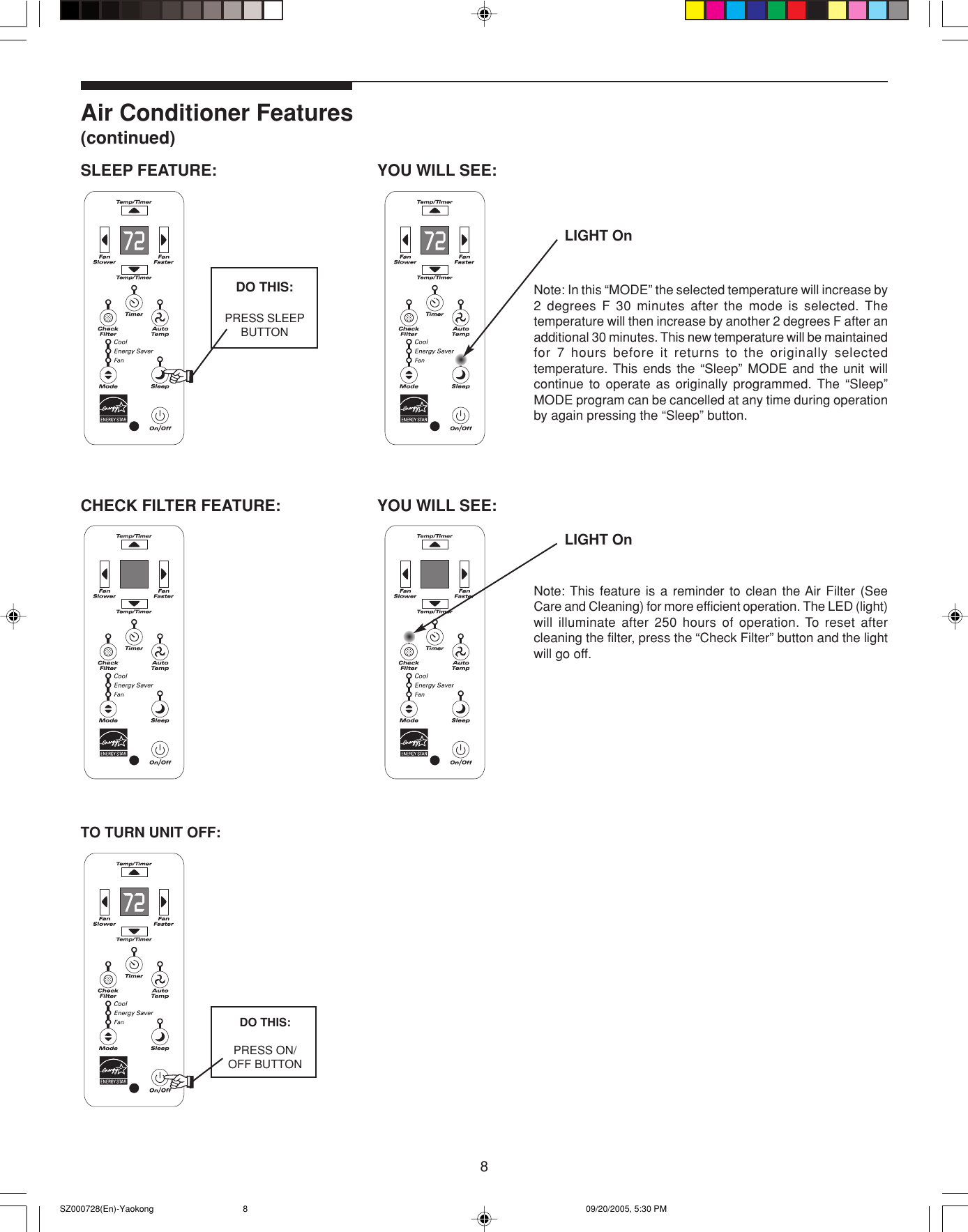 Page 8 of 11 - Frigidaire Frigidaire-Electronic-Control-Air-Conditioner-Users-Manual- SZ000728(En)-Yaokong  Frigidaire-electronic-control-air-conditioner-users-manual