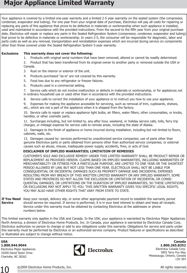 Page 10 of 10 - Frigidaire Frigidaire-Fad504Dwd-Owners-Manual- 灏侀潰  Frigidaire-fad504dwd-owners-manual
