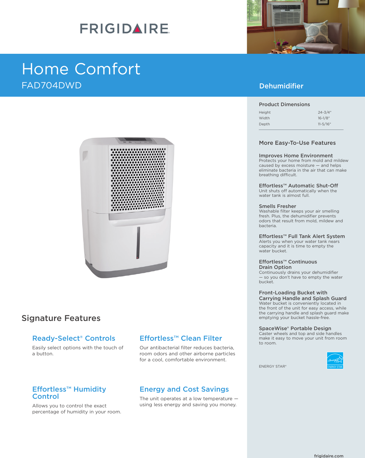 Page 1 of 2 - Frigidaire Frigidaire-Fad704Dwd-Product-Specifications-Sheet-  Frigidaire-fad704dwd-product-specifications-sheet