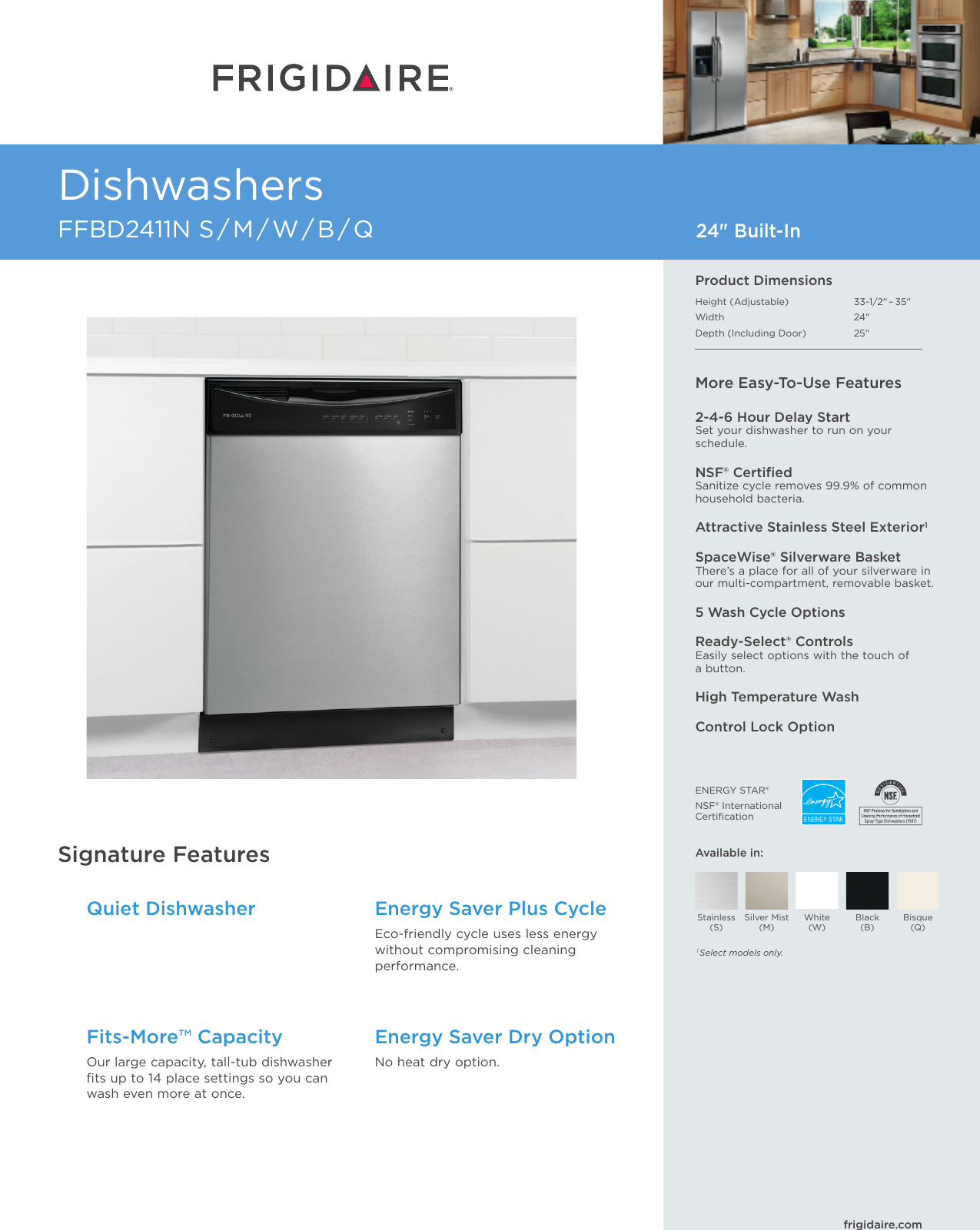 Page 1 of 7 - Frigidaire Frigidaire-Ffbd2411Nm-Product-Specifications-Sheet-  Frigidaire-ffbd2411nm-product-specifications-sheet