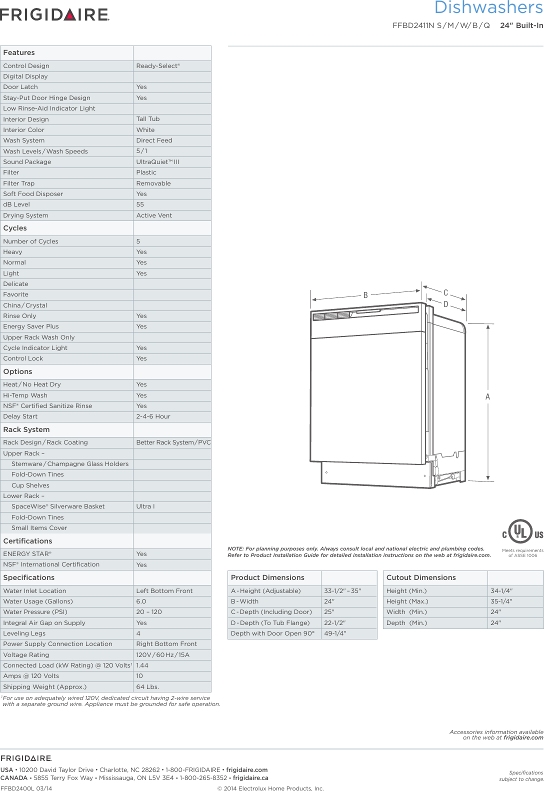 Page 2 of 7 - Frigidaire Frigidaire-Ffbd2411Nm-Product-Specifications-Sheet-  Frigidaire-ffbd2411nm-product-specifications-sheet