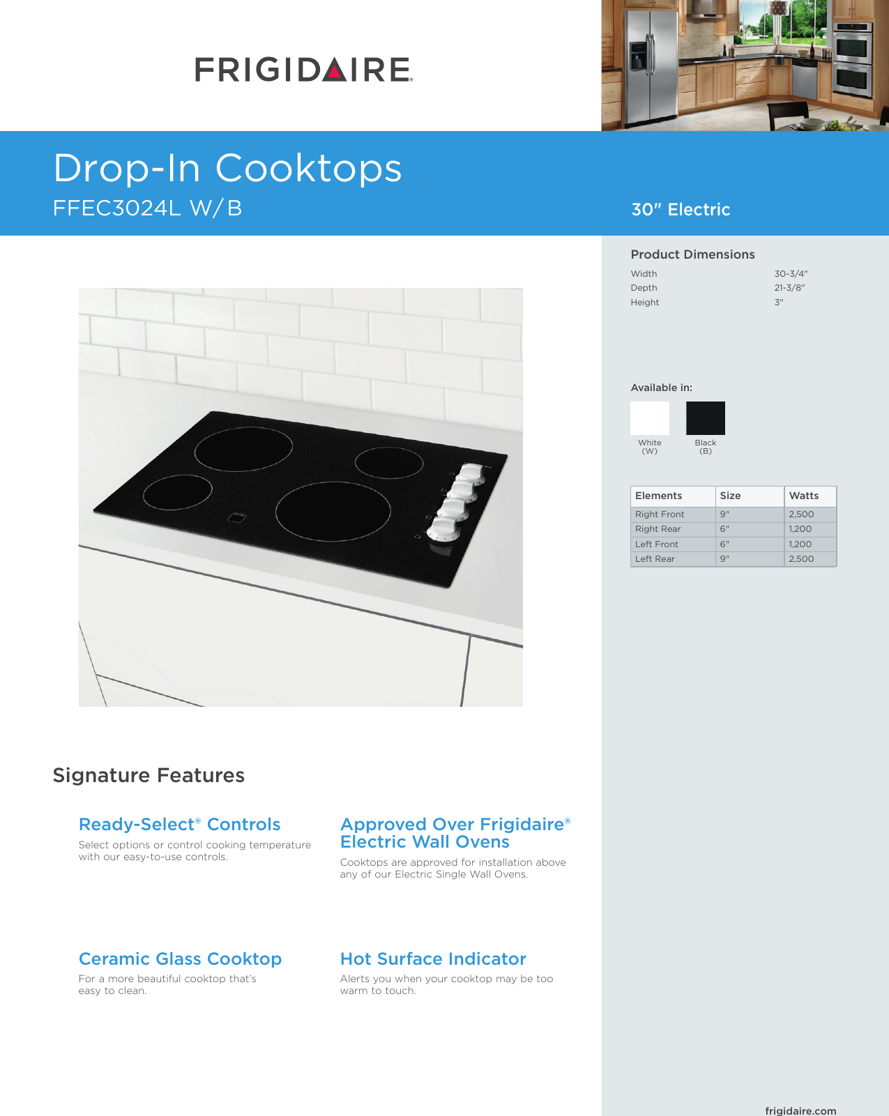 Page 1 of 5 - Frigidaire Frigidaire-Ffec3024Lb-Product-Specifications-Sheet-  Frigidaire-ffec3024lb-product-specifications-sheet